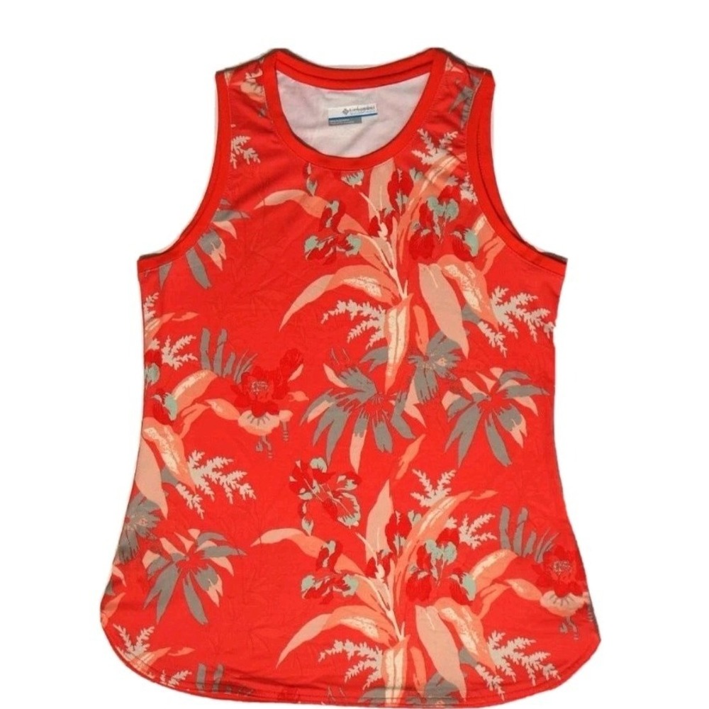 Columbia Women Poppy Magnolia Floral Tank Top Omni Orange Red Size Large